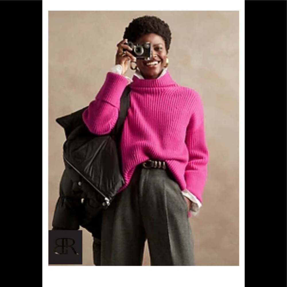 NWT BANANA REPUBLIC OVERSIZED CASHMERE MERINO BRIGHT PEONY PINK SWEATER
